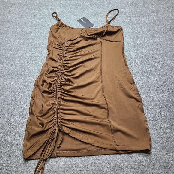 Fashion Nova Dress Womens 1X Brown From The Inside Out Ruched Mini Adjustable - Picture 6 of 10